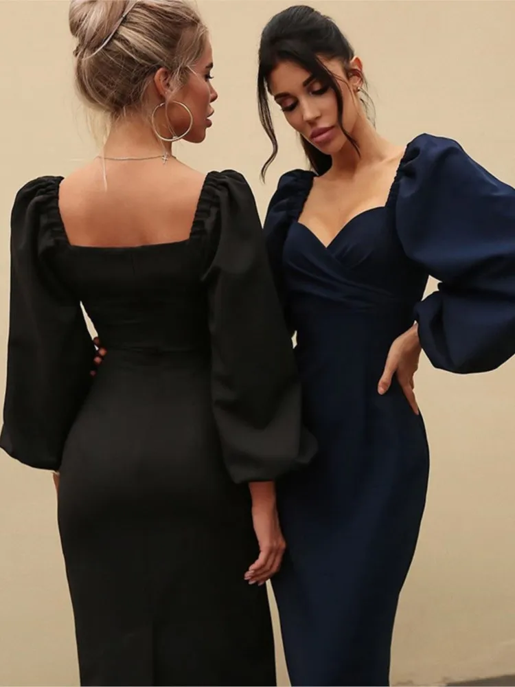 

Evening Dress Vestido Dresses 2025 Woman Women's Clothing Sexy Temperament Backless One Shoulder Solid Color Elegant Long Sleeve