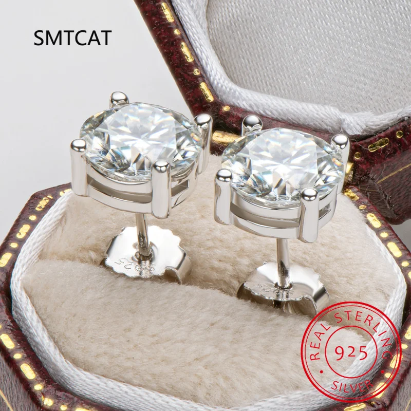 Boucles d'oreilles Moissanite à quatre griffes pour femme, argent regardé 100%, véritable 2 carats, 8mm, joaillerie fine pour mariage, Rotterdam, 925