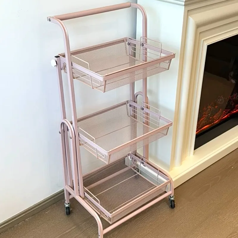 

Shelf trolley mobile multi-layer storage snack rack creative large-capacity carbon steel storage rack