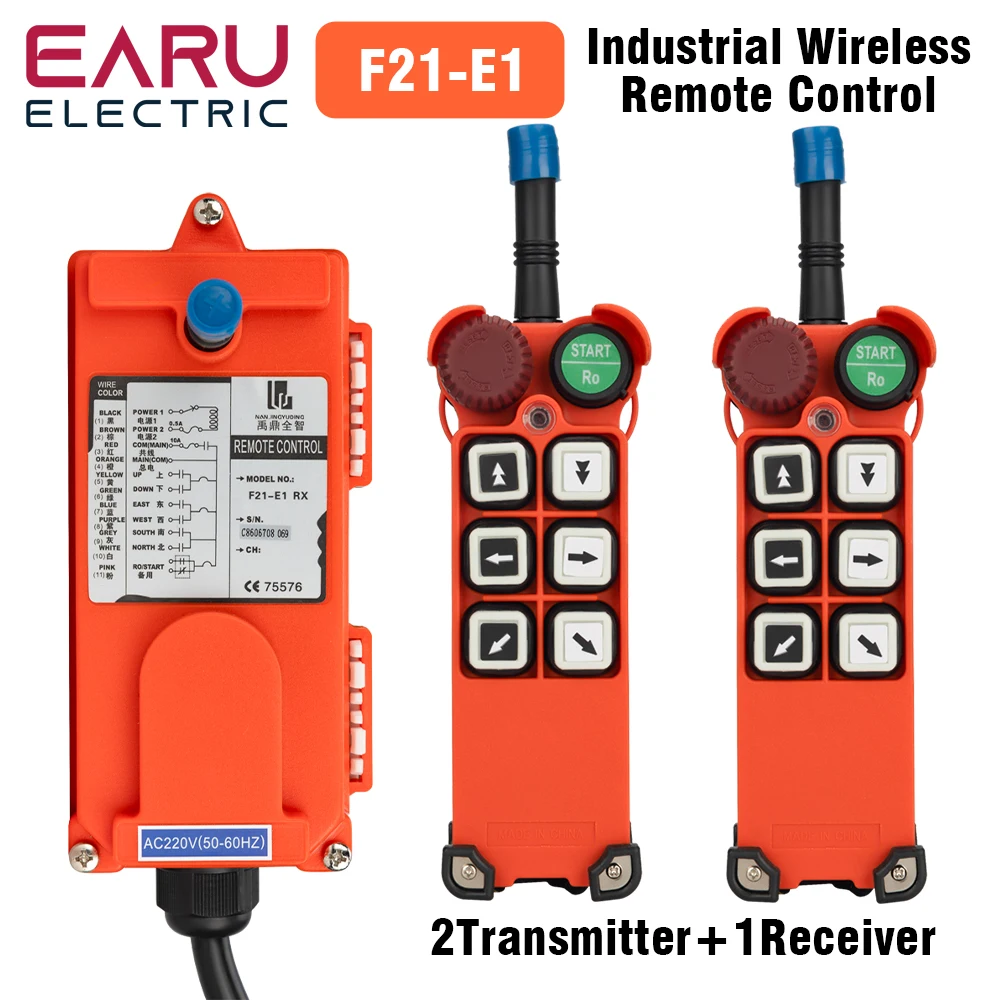 

2 Transmitter 1 Receiver F21-E1 Emergency Stop Mushroom Head Crane Driving Hoist Industrial Wireless Remote Control 24V 220V