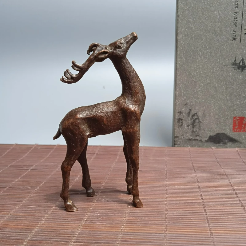 

Retro Copper Cute Deer Bronze Sculpture Office Living Room Shop Tea Pet Ornaments Desktop Decoration Crafts Gifts