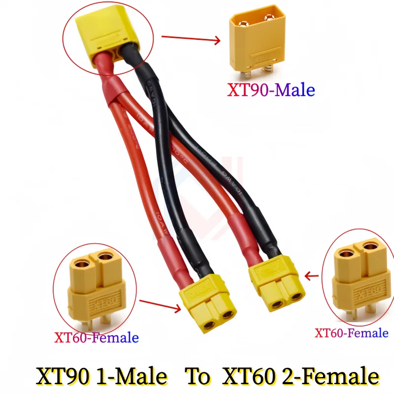 XT90 To XT60 Parallel Battery Cable 2-Way 12AWG Silicone Wire Male/Female Dual Extension Y Splitter for Battery Charger Motor