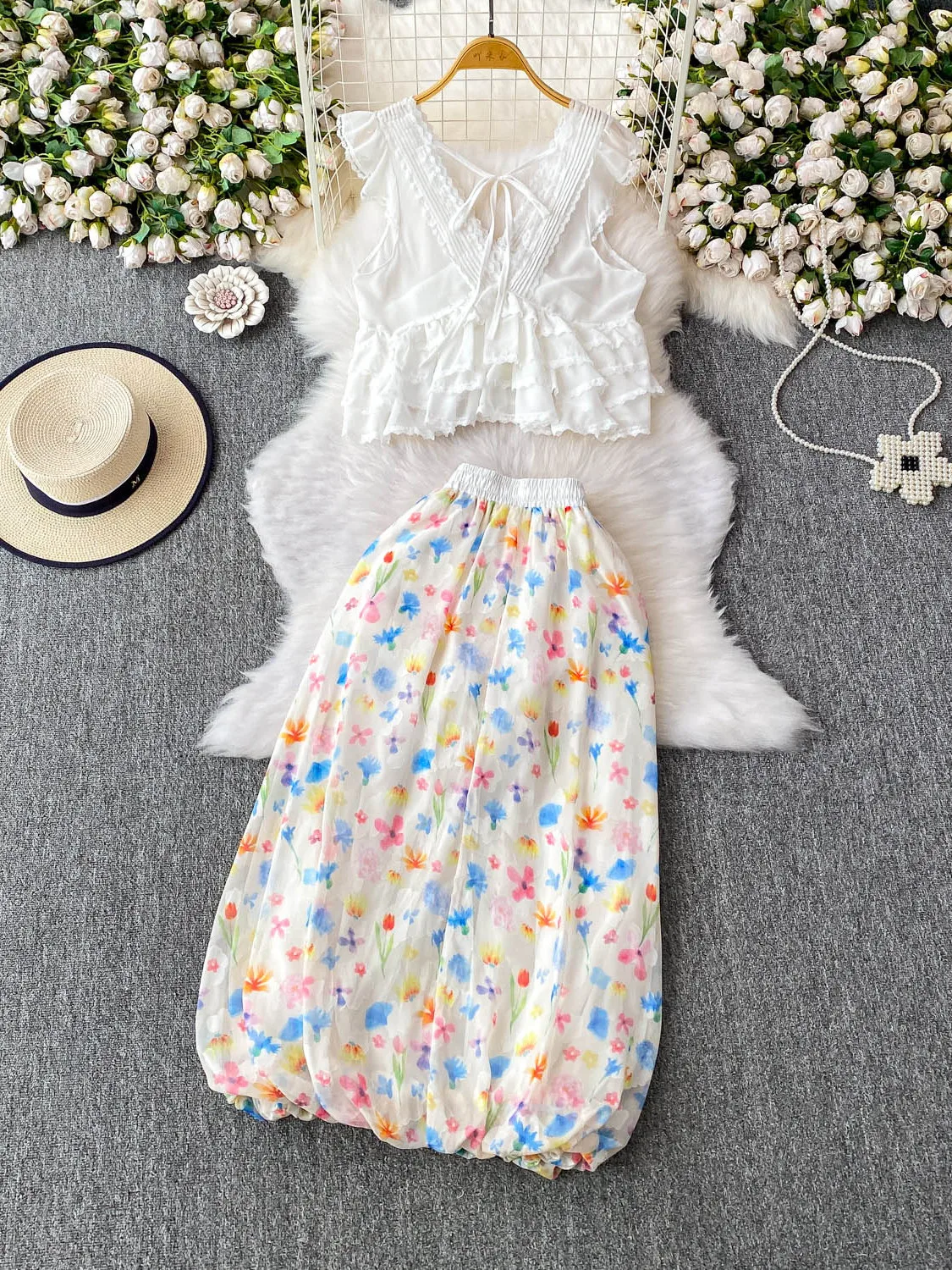 Pure Desire Sexy Lace Patchwork Small Flng Sve irt Top Set Beautiful Anti-Aging Flud f Skirt Faionable Wome...