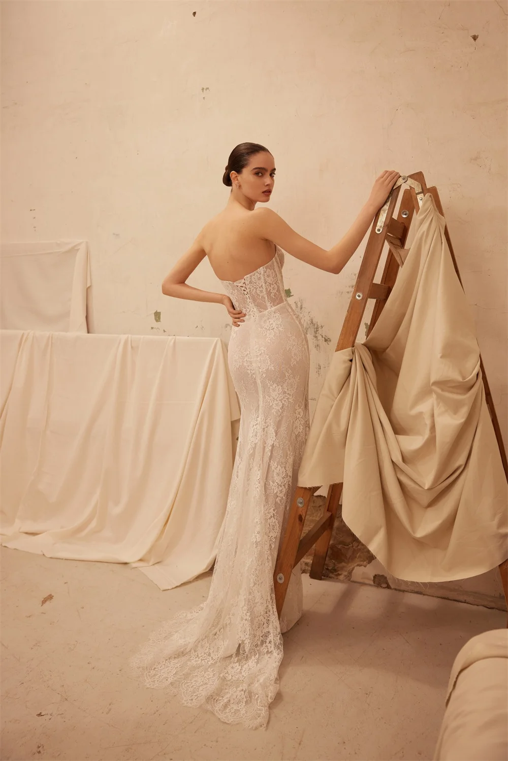 Suknia ślubna z białej koronki w kwiaty, bez ramiączek, zapinana na zamek z tyłu, stylizowana na Kyoto, vestidos de noiva, wykwintne suknie wieczorowe typu syrena, kolekcja 2025