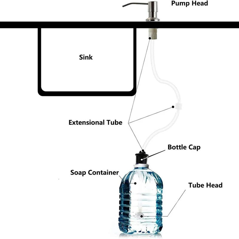 Soap Dispenser Sink Built In Countertop Soap Dispenser Pump Head With 45.5Inch Extension Tube Kit Fit For Kitchen