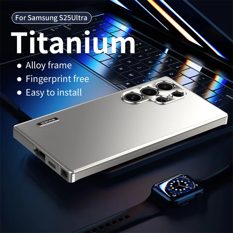 Capa Traseira Ultra Fina em Alumínio com Acabamento Fosco em Liga de Titânio para Samsung Galaxy S26 Ultra S25 S24 S23 S22 Plus
