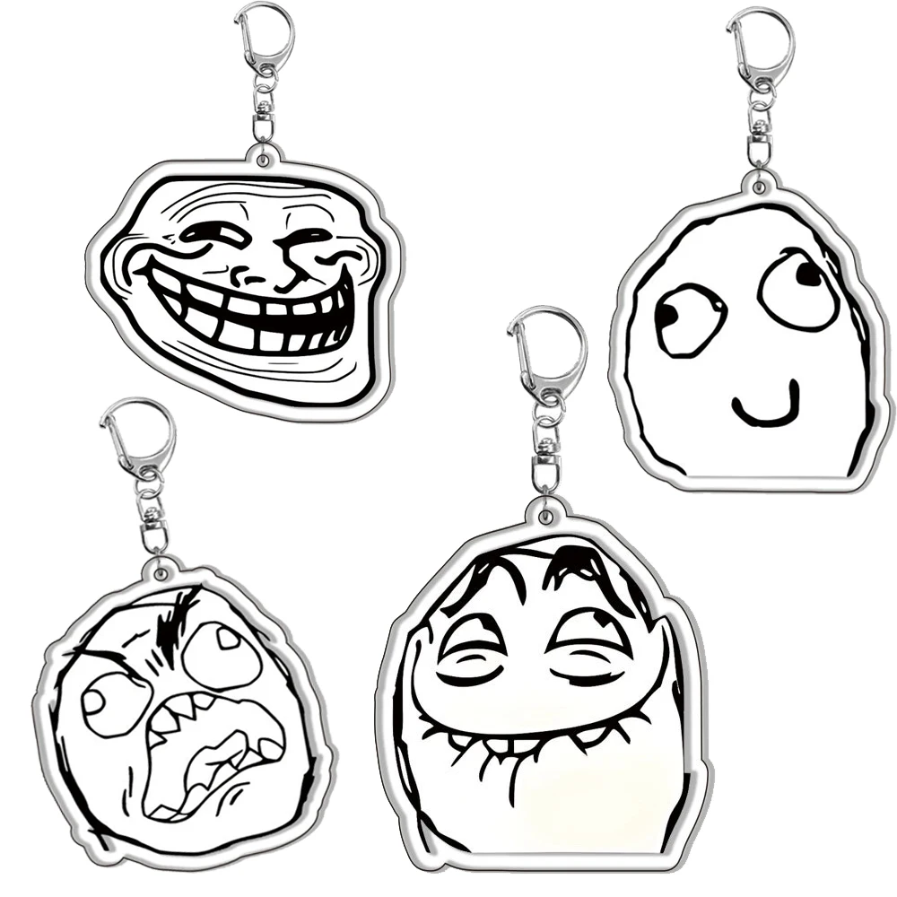 Funny TrollFace Keychain for Accessories Bag NoMeGusta Rage Face ForeverAlone Pendant Key Chain Ring Keyring Jewelry Fans Gifts
