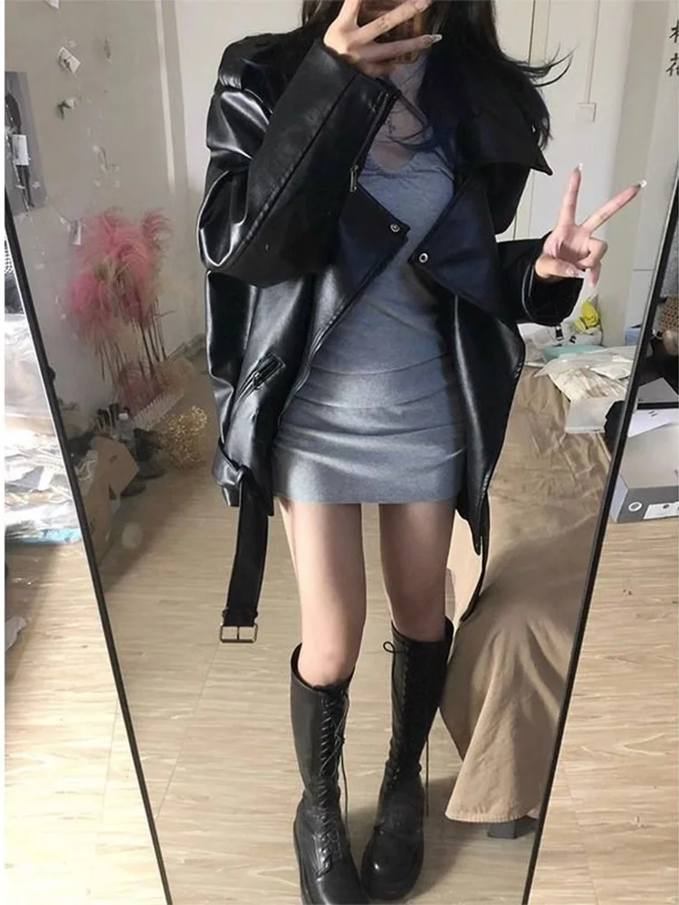 Leren jas dames herfst 2026 nieuwe high-end motorjas met revers PU leren jas Spicy Girl