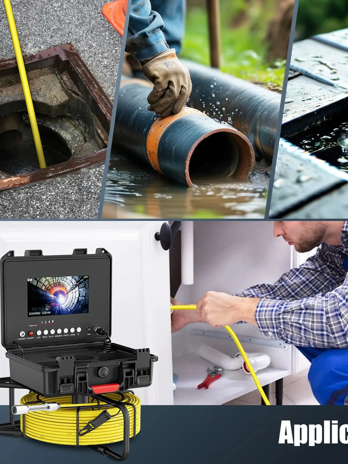 7-Zoll-Kanalinspektionskamera, 17-mm-Endoskopkamera für Abflussrohre, IP68 wasserdichte Industriekamera für Kanalinspektionen mit 12 LEDs und 32 GB DVR