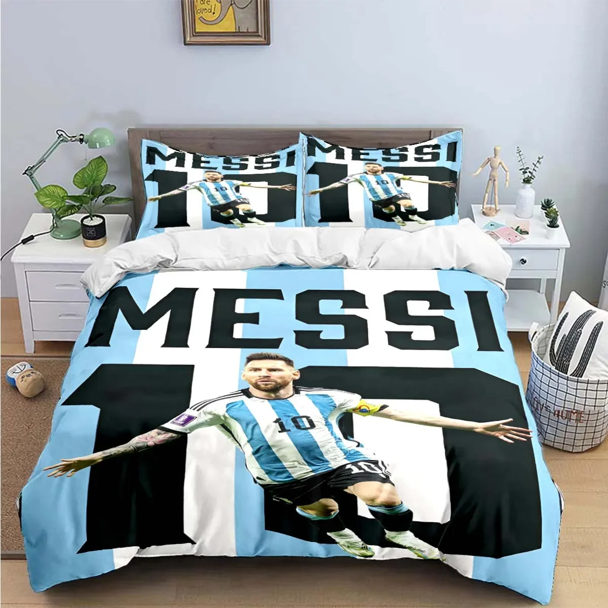 Fashion Football Star M-Messi R-Ronaldo Printing Bedding Set Duvet Cover Comforter Bed  Youth Kids Girl Boys Luxury Gift