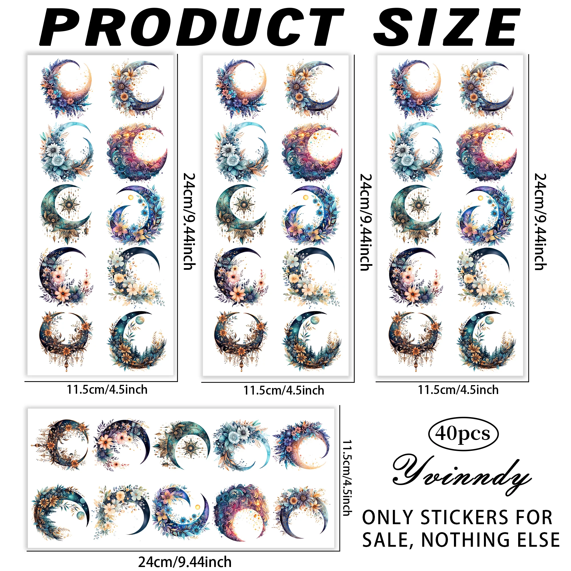 40 Pieces/sets Of Watercolor Flowers And The Moon UV DTF Cup Stickers-High-Viscosity UV DTF Cup Stickers Used On 16OZ Or Mugs