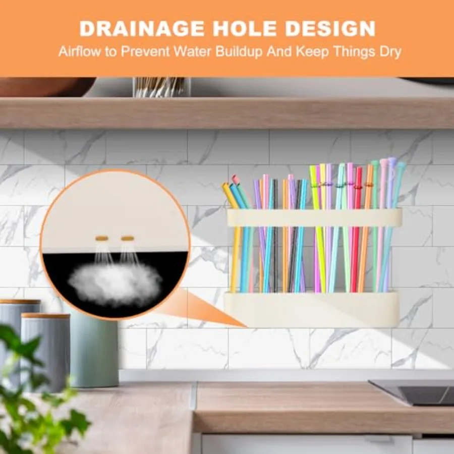 9.6 ''حامل القش الكبير لباب الخزانة لينة سيليكون القش المنظم تخزين الحاويات توفير المساحة قابلة لإعادة الاستخدام القش موزع