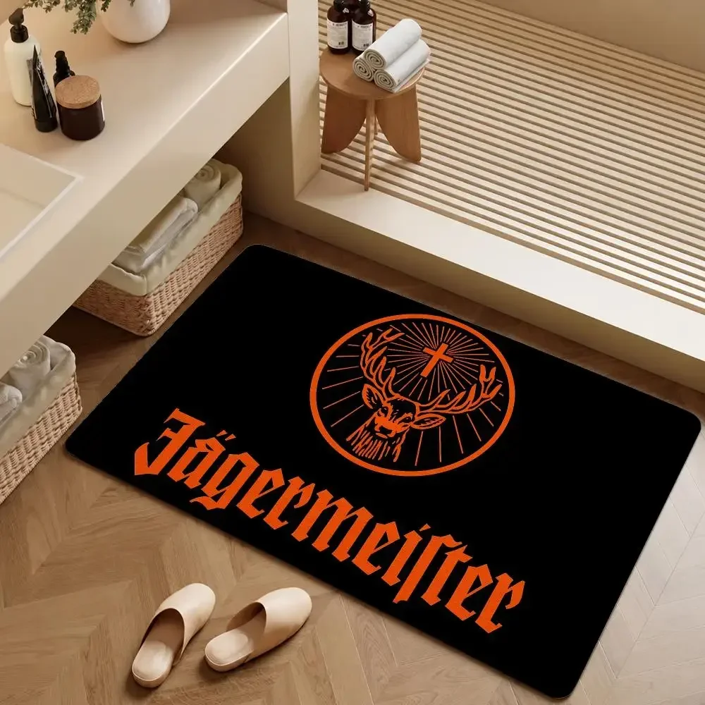 Brand Jagermeister Stag Herbal Liqueur Floor Mat Soft Flannel Entrance Doormat Non-Slip Washable Rug For Bedroom Home Decor