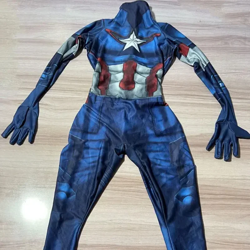 성인 어린이 캡틴 아메리카 코스프레 의상 할로윈 파티 여성 소녀 여성 점프 슈트 슈퍼 히어로 젠타이 바디 슈트
