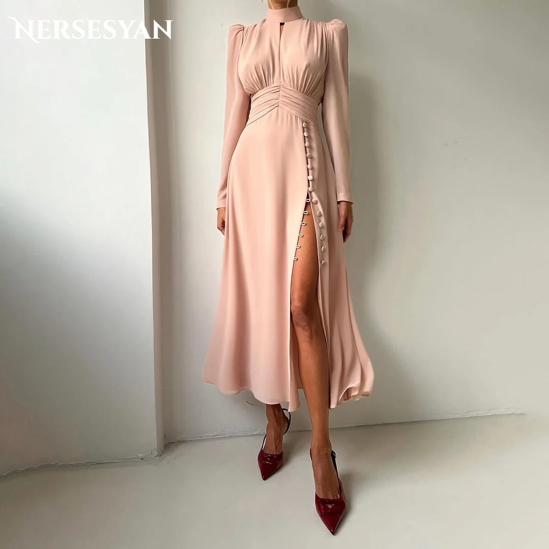 

Nersesyan Luxury Pink Prom Dresses Cap Sleeves Side Slit Buttons Formal Evening Dress 2025 платье женское вечернее Customized