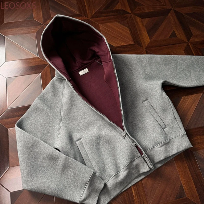 Casual Hooded Sweatshirt Cardigan Men's Women's Spring Autumn Heavyweight Color Block Couple's Hoodie Casual Outerwear