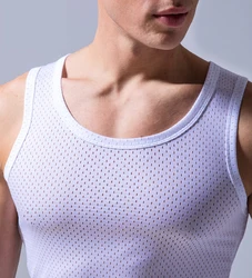 Chaleco de seda de hielo fino y transpirable de secado rápido para hombre, camisetas deportivas sin mangas con agujeros de malla, camisetas sin mangas, ropa de gimnasio, ropa exterior