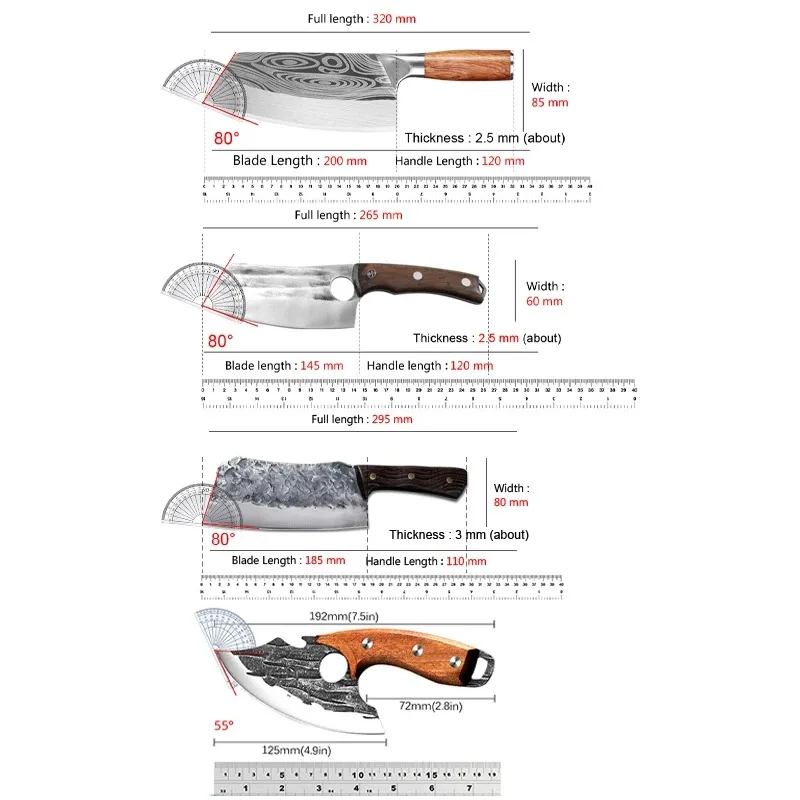 Stainless Steel Sharp Slicing Meat Vegetable Cutting Knife Hand Forged Kitchen Cleaver Knife Wood Handle Household Cooking Tools