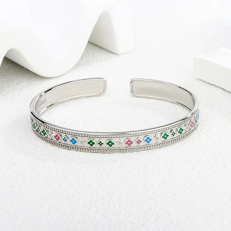 Neues Design, eleganter, bunter Blumen-Armreif aus 925er-Sterlingsilber für Damen, Schmuck, Frauen, Geburtstagsgeschenke, Freundin, Valentinstag – Detail 6