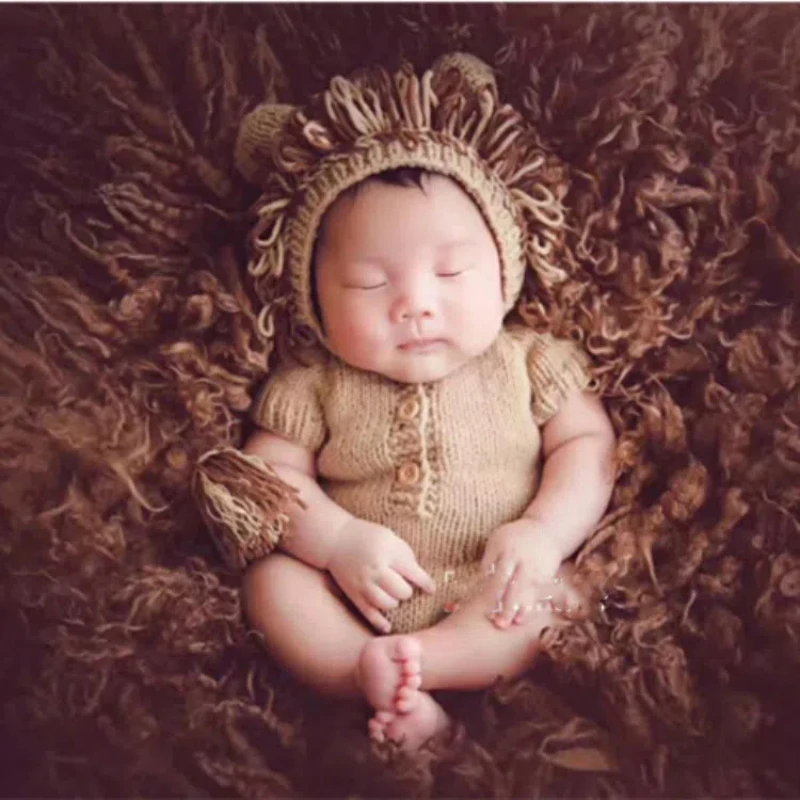 Newborn Photography Photo Shooting Props for Baby Boy Newborn Infant Lion Hat Sweater Cosplay Costume Romper Festive Outfit