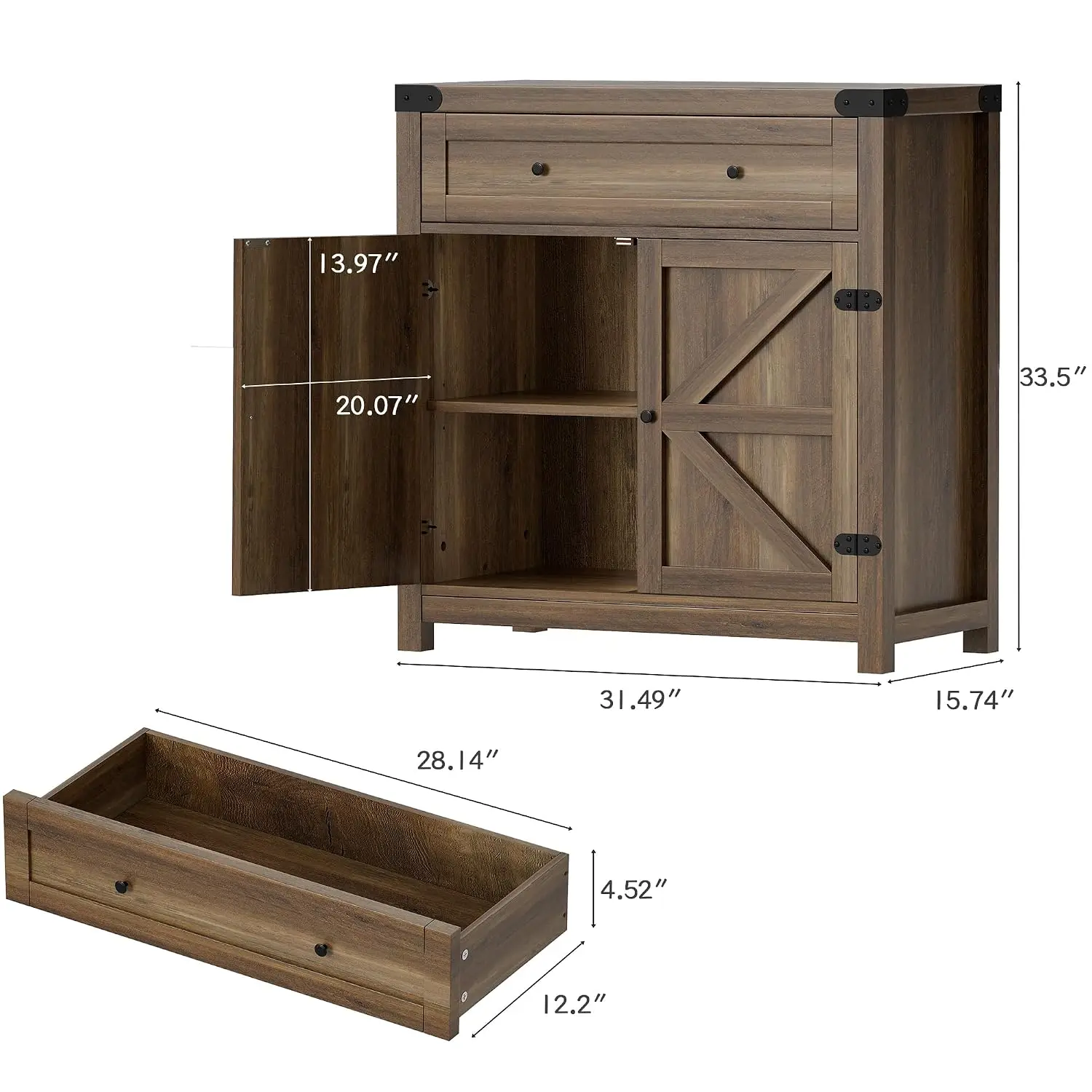 Coffee Bar Cabinet with Storage, 1 Drawer & 2 Barn Doors, Sideboard Buffet for Kitchen Living Room Entryway, Customized