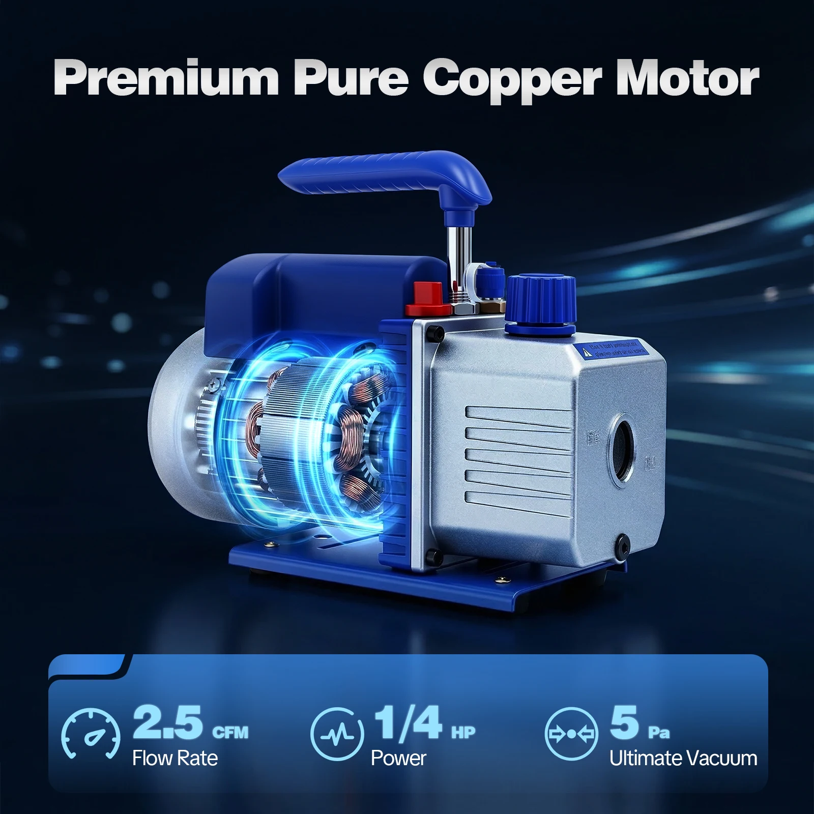 1/4HP Vakuumpumpe 2,5CFM - Klimaanlagen-Reparaturset mit Manometer & Schläuchen für R134A/R410A Geeignet für Auto/Heim-Klimaanlagen-Reparatur – Detail 1
