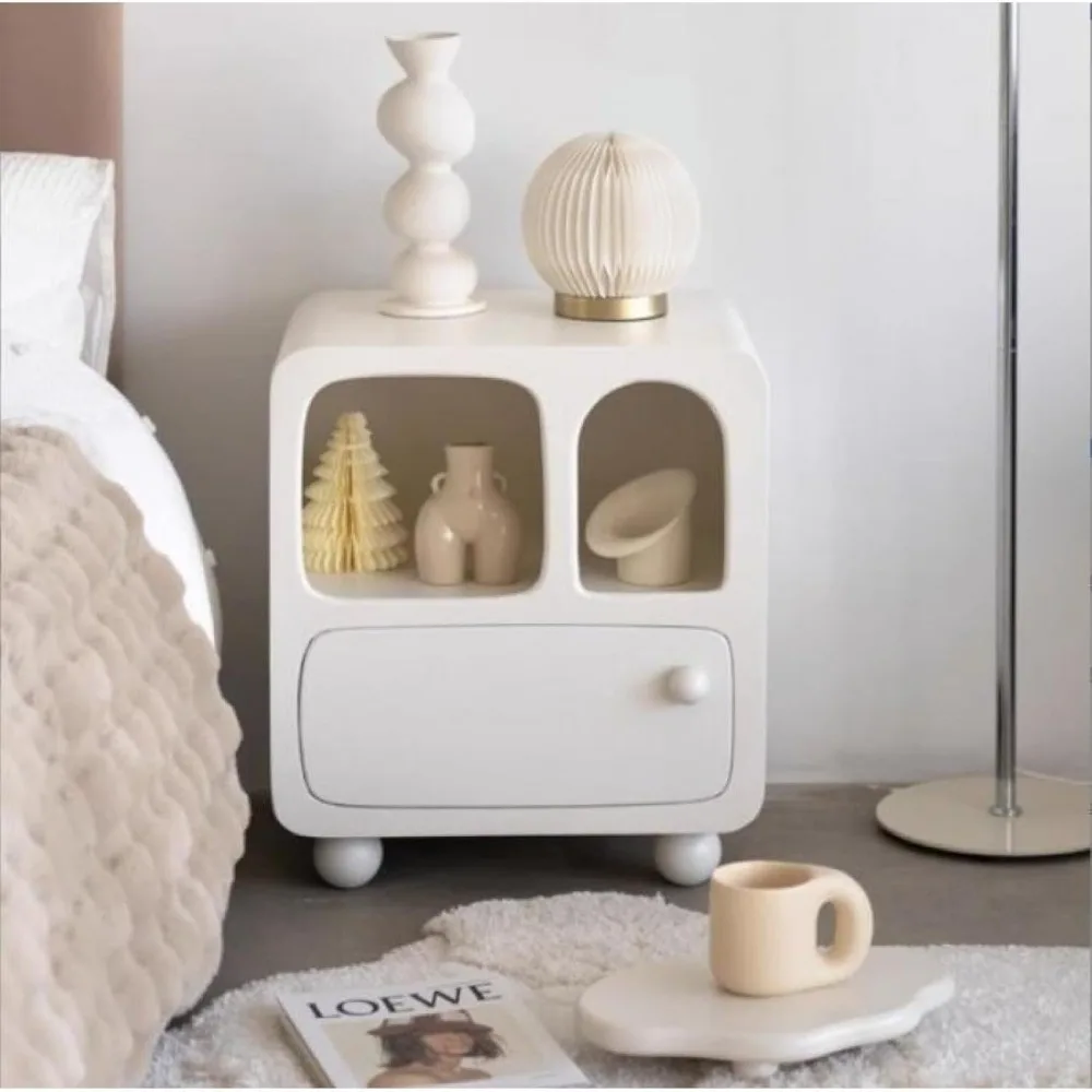 منضدة بيضاء معاصرة مع رف مفتوح ودرج، طاولة نهاية مدمجة للاستخدام بجانب السرير #4