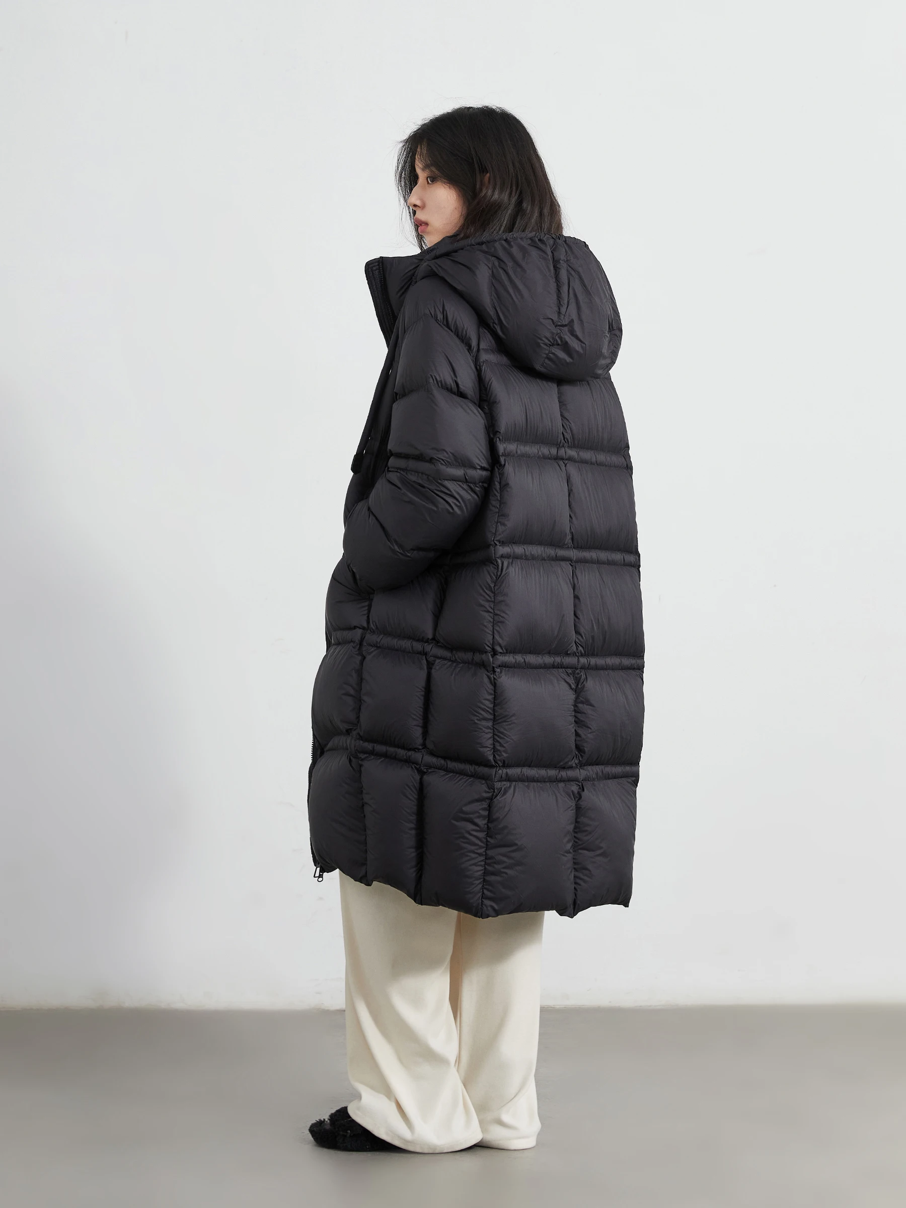 Chique ven mulheres para baixo casacos coreano com capuz cordão split design para baixo jaquetas moda sólida senhora roupas quentes outono inverno 2026