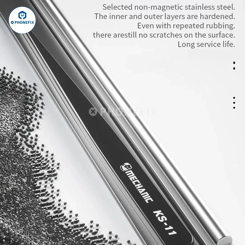 Pinzas de puente pulidas de precisión KS-11 mecánicas, punta de 0,008mm, Twzzer de acero inoxidable antideslizante para reparación Manual de teléfonos móviles