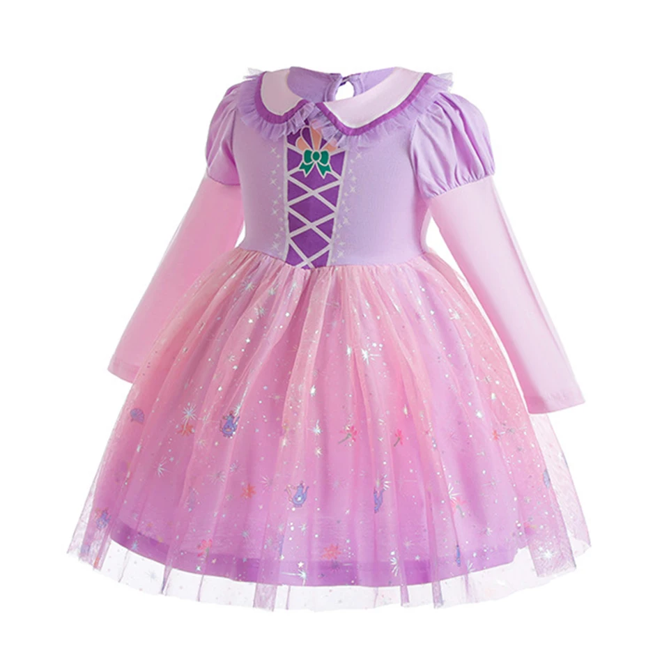 Elsa Belle Rapunzel Anna Cosplay Prinzessin Kleid Schnee Königin Bekleidung Kleinkind Kostüme Mädchen Geburtstag Geschenk Halloween Mesh Vestidos