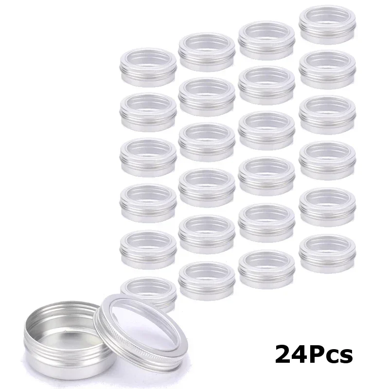 

With Clear Window Aluminium Screw Tin Bottle Jar Pot Cans Containers Case For Lip Balm Nail Art Makeup DIY Cream Cosmetic Box