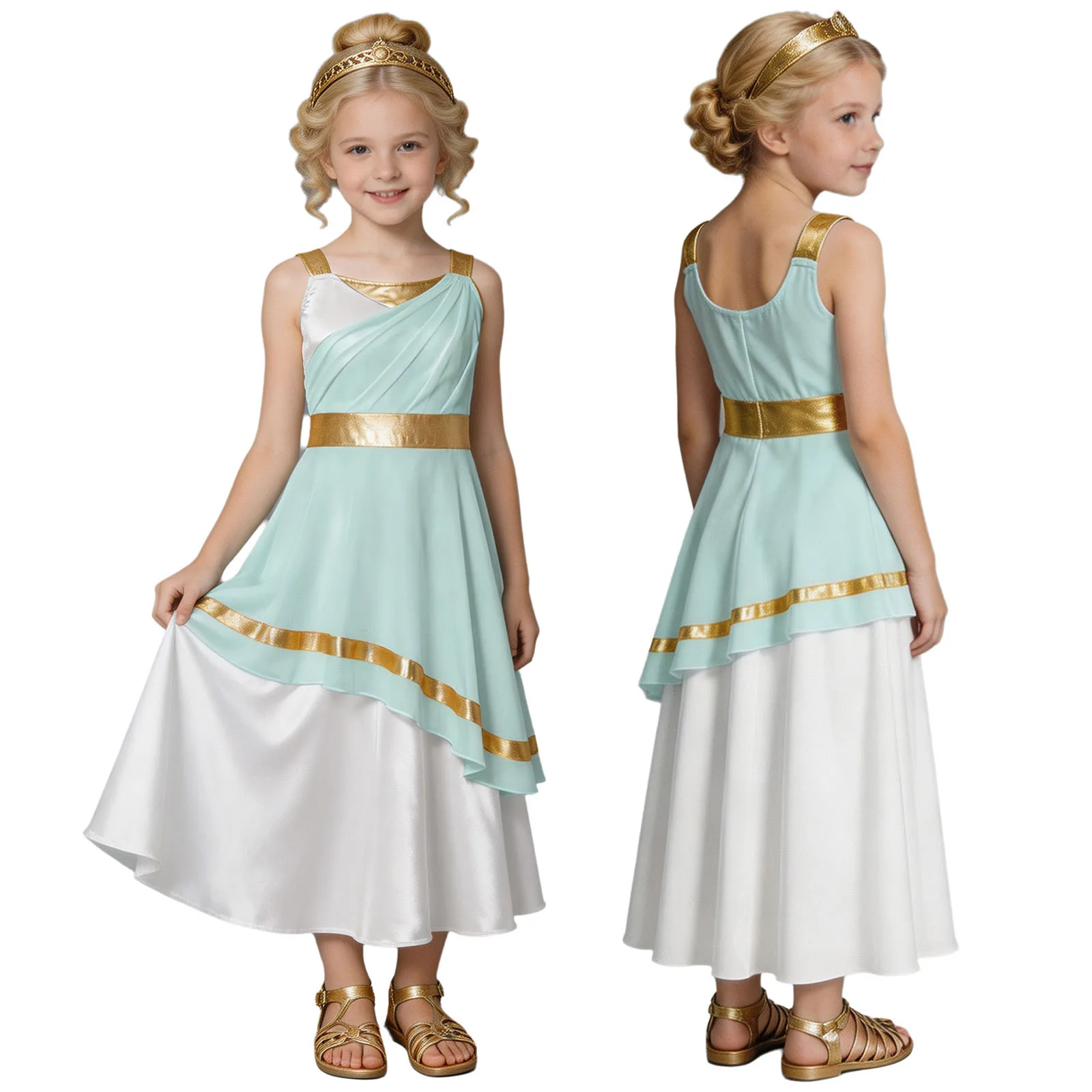 Children Girls Halloween Theme Party Ancient Greek Roman Goddesses Princess Angel Costume Church Choir Worship Toga Dress Robe
