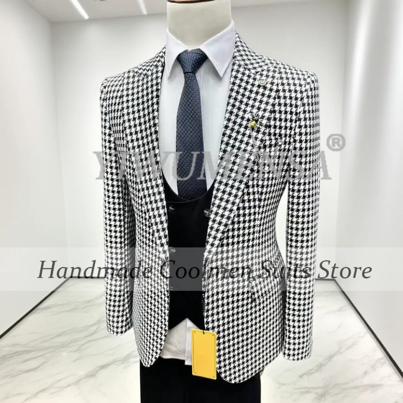 

Classic Houndstooth Plaid Men Suits 2 Pieces Sets Check Male Prom Blazers Customized Jacket With Pants Wedding Groom Tuxedo 2026