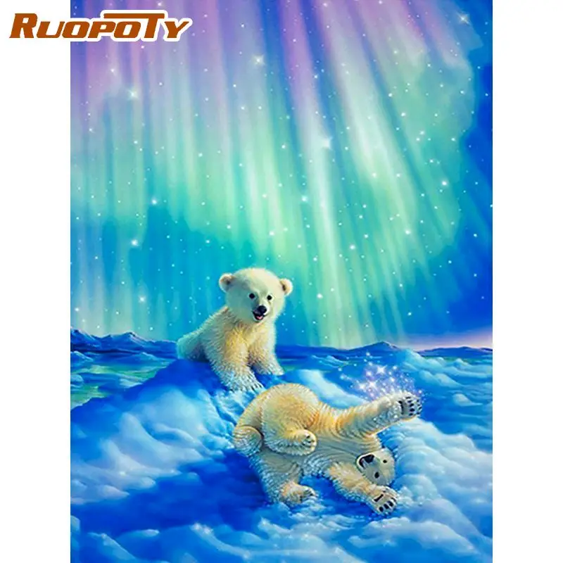 RUOPOTY 60x75cm DIY Oil Painting By Numbers On Canvas Animals Polar Bear Frameless Paint By Numbers Digital Home Decor