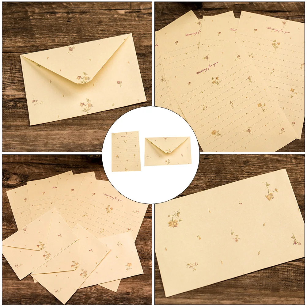 

Floral Envelopes Set Letter Papers Retro Stationary Greeting Card Invitation Thank You Kit Birthday Wedding Supplies