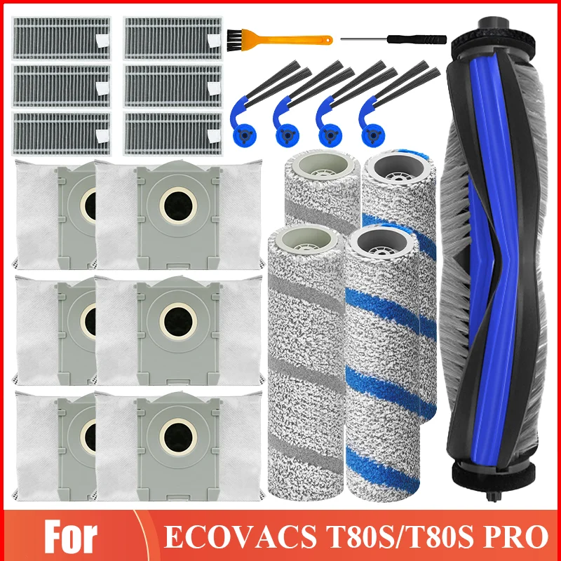 Fit For ECOVACS T80S PRO / T80S Robot Vacuum Spare Parts Main Brushes Side Brushes Mop Cloths HEPA Filters Dust Bags Accessories