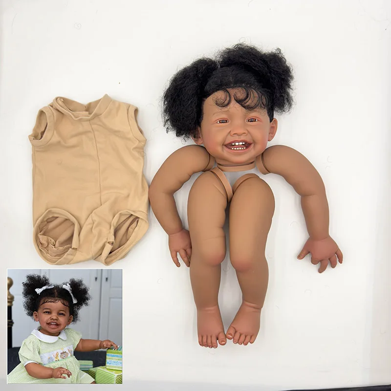 

24inch Mila Dark Brown Skin Lifelike Unfinished Reborn Doll kit painted DIY Toy Doll parts with Curly Black hair