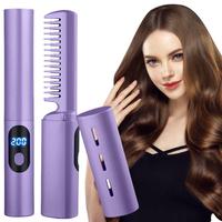 2 In 1 Lazy Straightener Hair Hot Comb Fast Heating Iron Rechargeable Curling Ion USB Straight Curler Straightener Negative T7K0