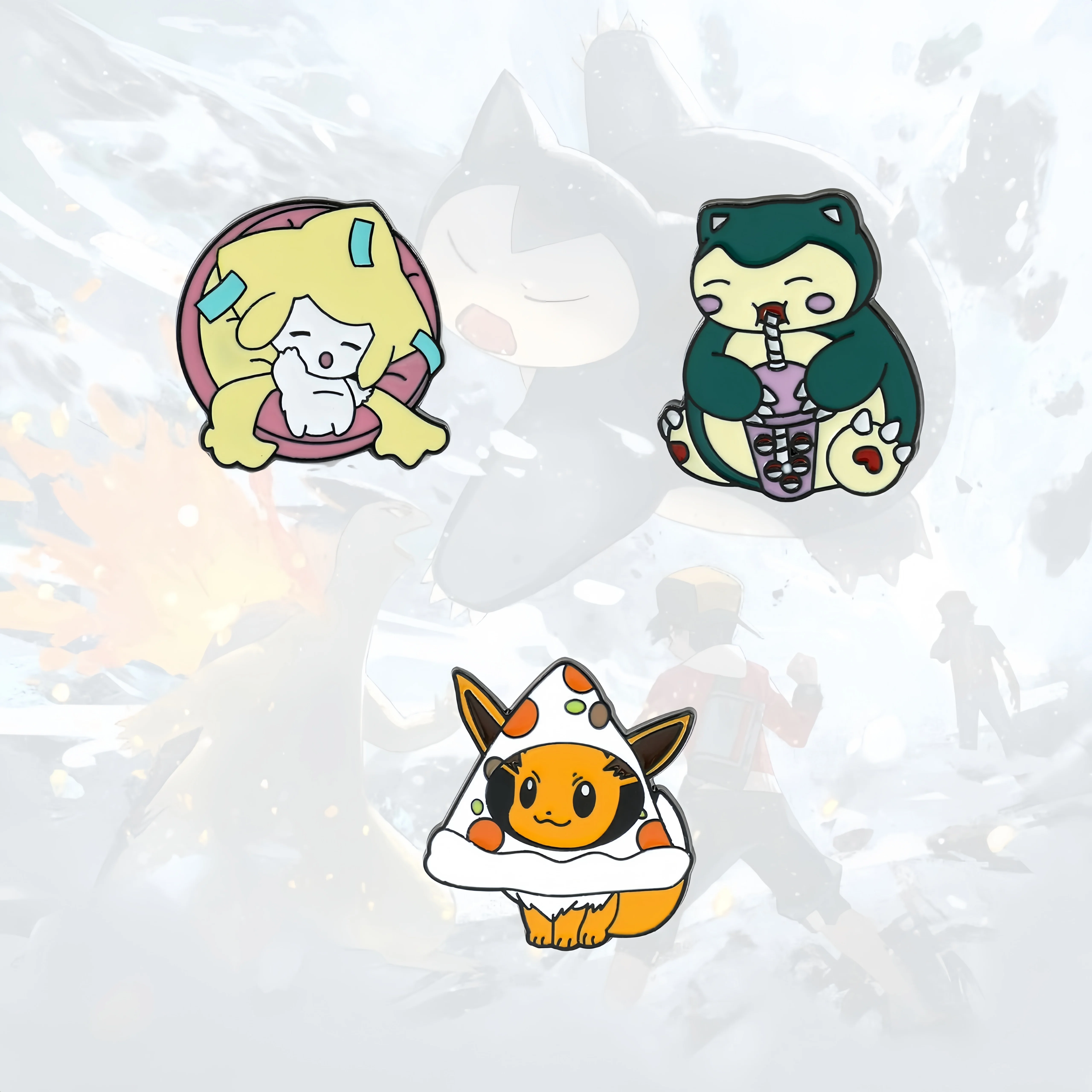 

Pokemon Eevee Snorlax Jirachi Anime Brooch Enamel Badge Pin Metal Jewelry Accessories