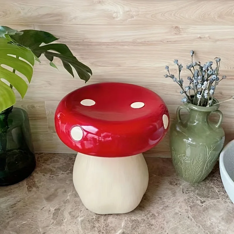 

32.99 cm Red Polka Dot Mushroom Stool Floor Stool - Resin Making. Suitable for Living Room Aisle, Outdoor Camping Stool
