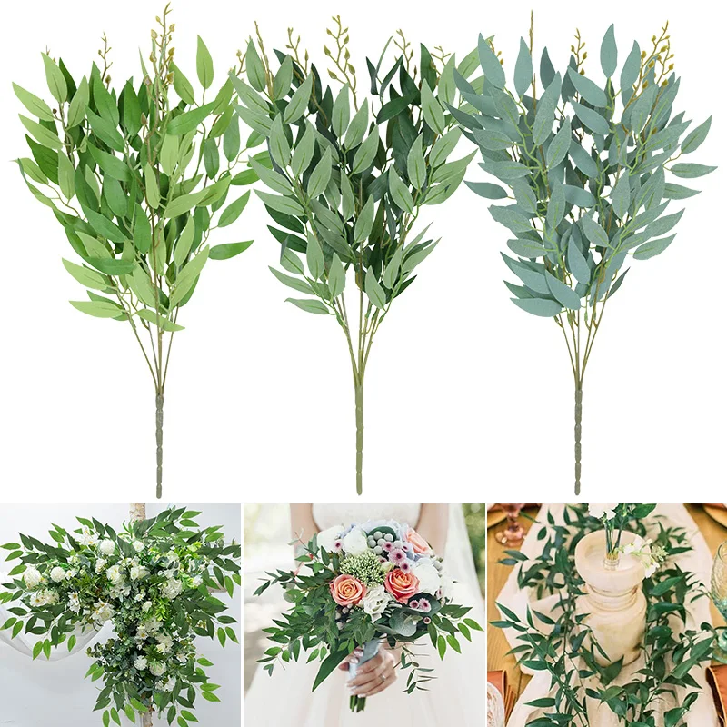 Künstliche grüne Blätter, Blumenstrauß, Seidenweidenpflanze, Blumen für Hochzeit, Bogen, Hausgarten, Dekoration, Weihnachtsfeier, DIY-Kranz
