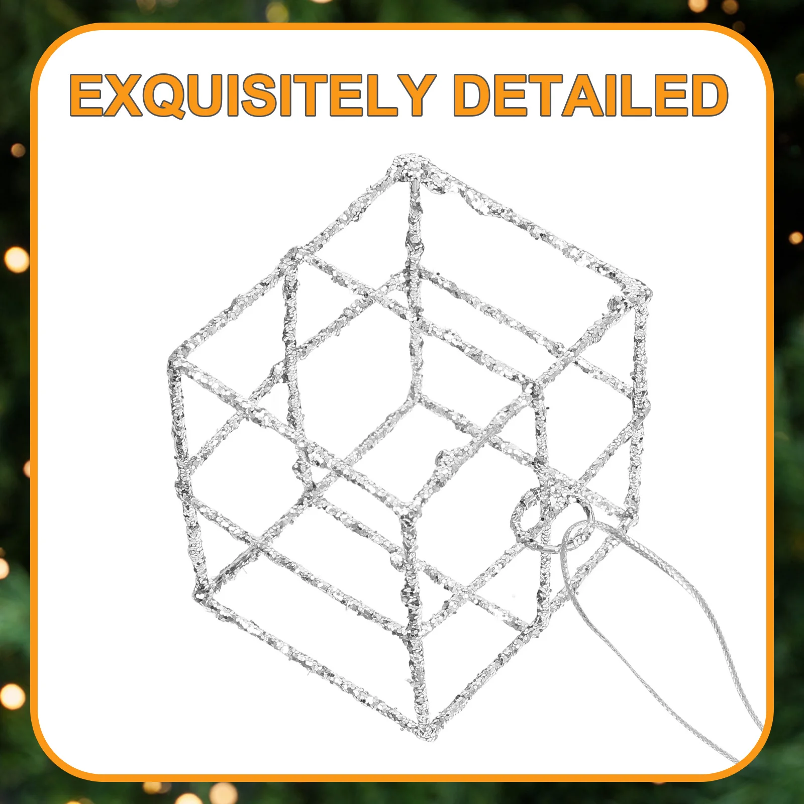 

Christmas Hanging Ornament Silver Gift Box Shape Xmas Tree Decor for Window Door Wreath Party Scene Decoration