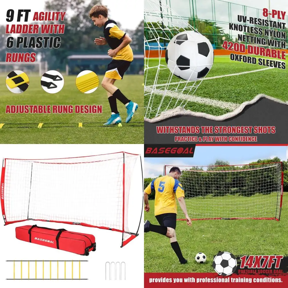 

Portable Soccer Goal with Collapsible Metal Base, Soccer Net, and Agility Ladder for Backyard Play