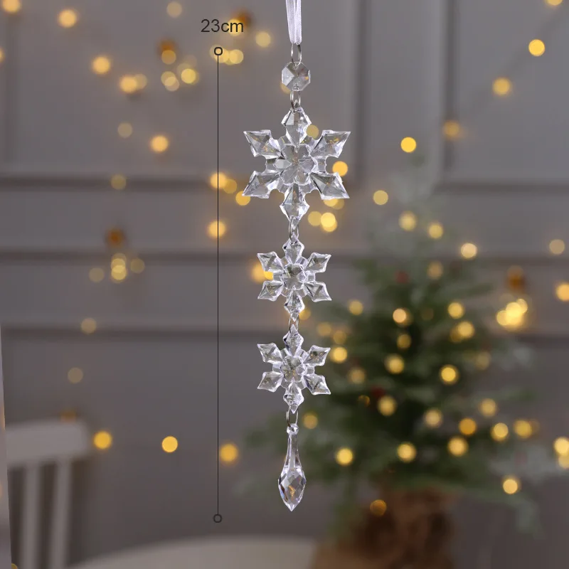 Snowflake Icicle Drop Ornaments Crystal Christmas Tree Transparent Decoration Pendant Christmas Home Decoration Navidad 2023