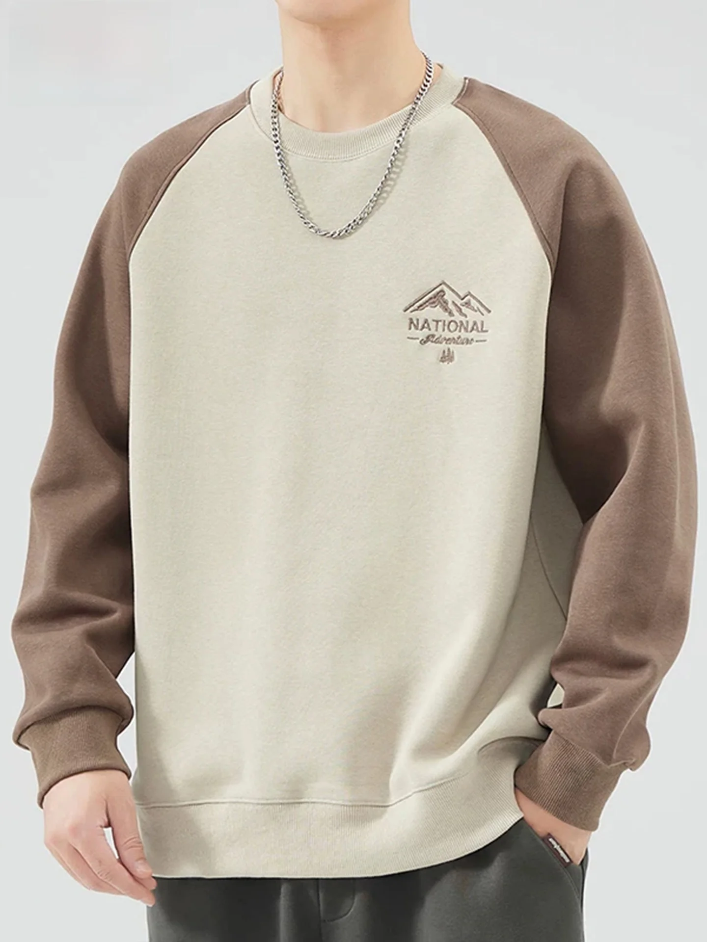 Camiseta de Moletom Masculina de Manga Longa com Gola Redonda e Forro de Lã Grosso, Casual, Confortável, Caimento Solto, Novo...
