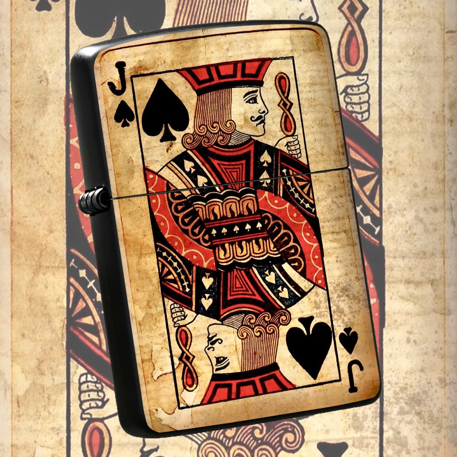 Vintage Distressed Jack Of Spades Poker Pattern , Classic Retro Printed Windproof Portable Igniter, Stylish Collectible Ignition Tool For Men, Ideal Gift For Daily Lighting Outdoor Camping And Incense Ignition Use A Fun And Humorous Lighter