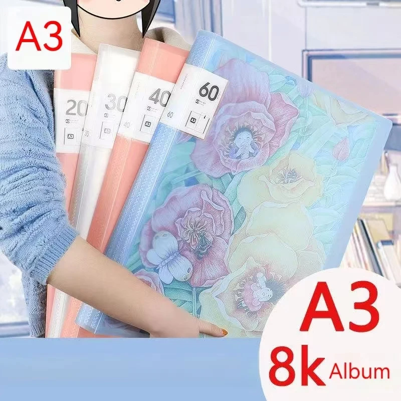 A3 File Folder Display Book 20-80pages Painting Art Collection 8k Album Transparent Information Children's Reward Poster Storage