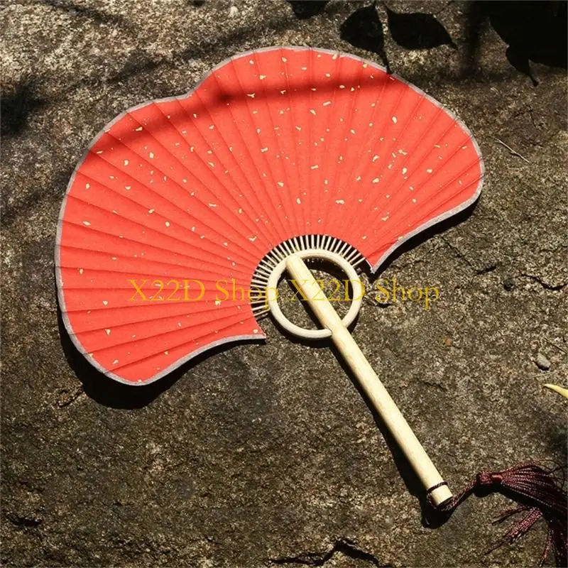 X22D Ginkgos Rice Paper Fan Chinese Styles Hand Fan Handheld Cooling Fan Hanfus Costume