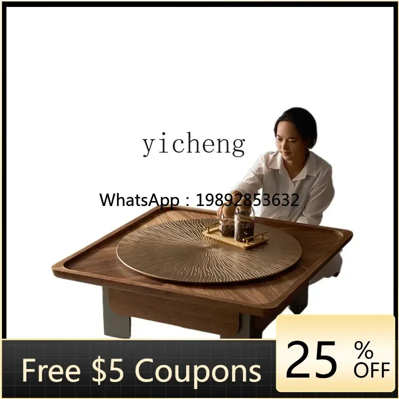 ZZ Solid Wood Coffee Table Living Room Home Small Apartment Light Luxury High-Grade round Walnut