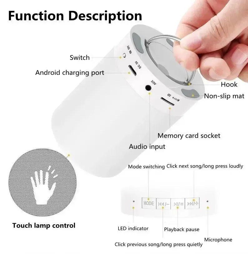 LED Night Light RGB Wireless Bluetooth Lamps Audio Portable Night Speaker Bedside Table Lamp Touch Color Changing Colorful Light